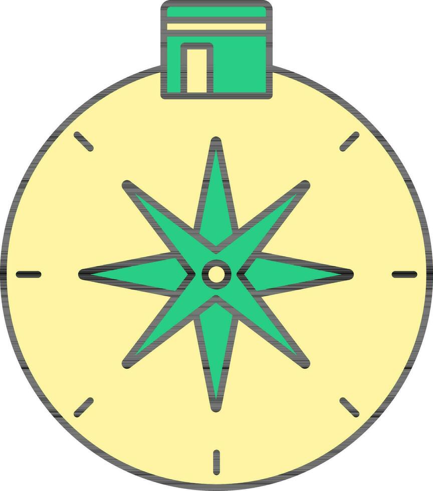 qibla Brújula icono en verde y amarillo color. vector