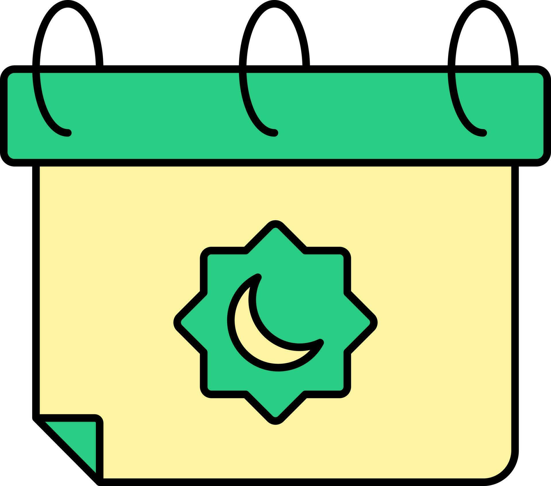 Islamic Calendar Icon In Green And Yellow Color. 24460846 Vector Art at
