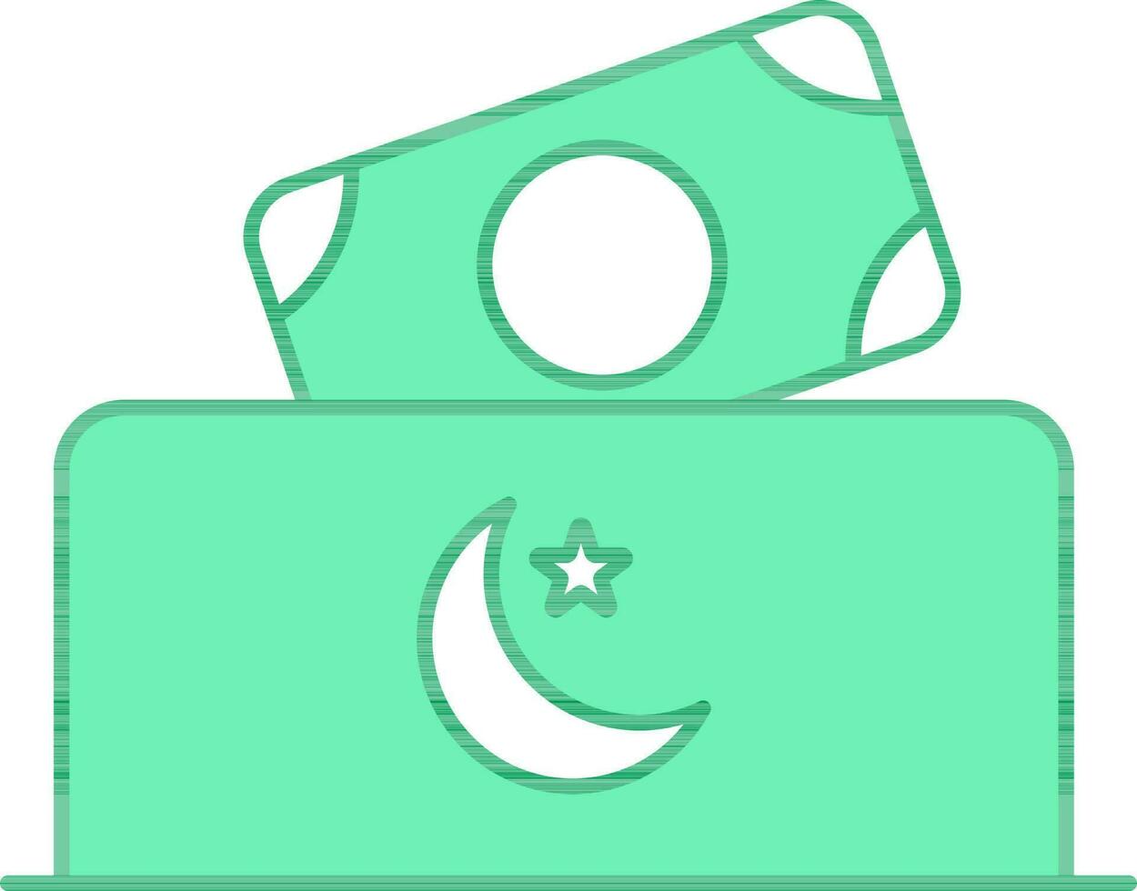 Islamic Donation Box Icon In Green And White Color. vector