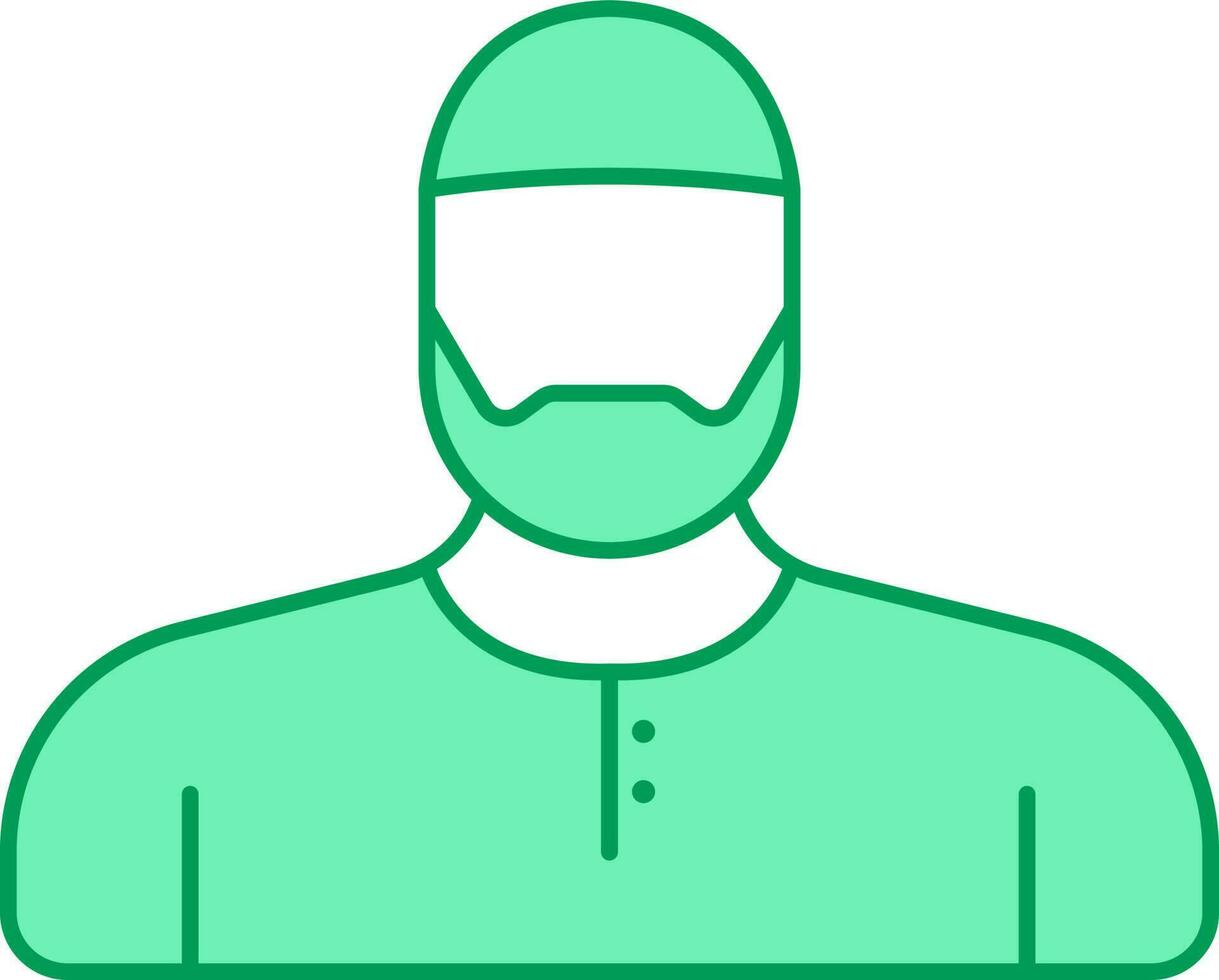 Muslim Man Icon In Green And White Color. vector
