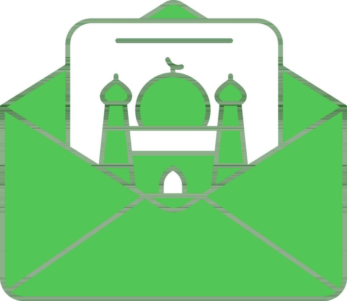 Green And White Color Mosque In Envelope Icon. vector