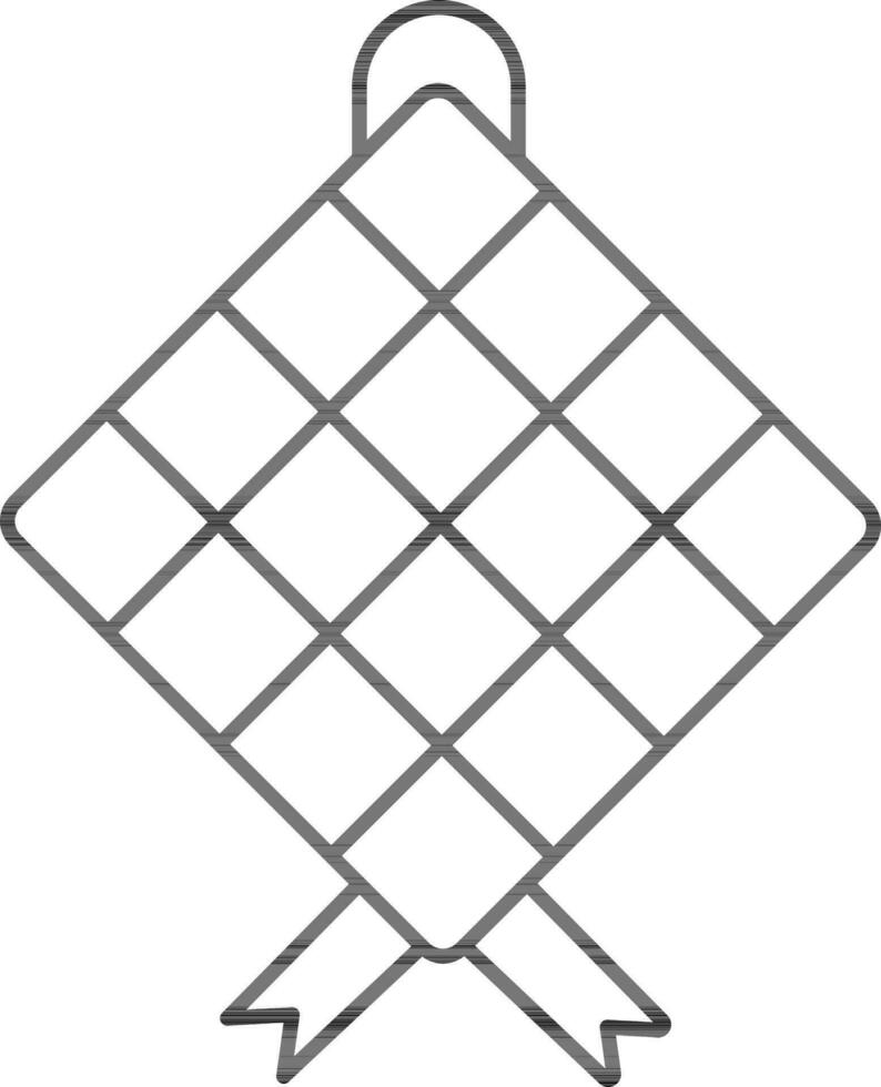 Ketupat Icon In Black Line Art. vector