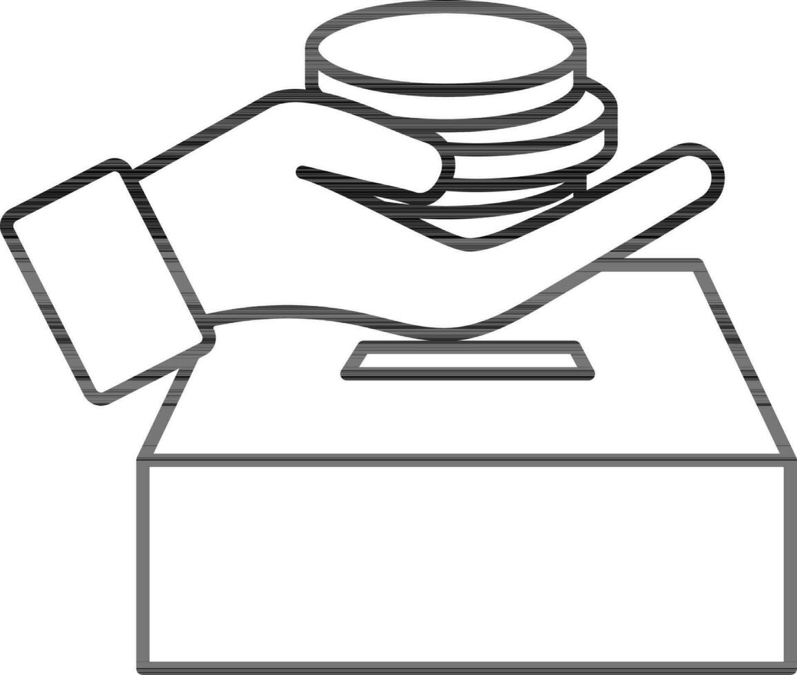Alms Or Charity Icon In Black Line Art.. vector