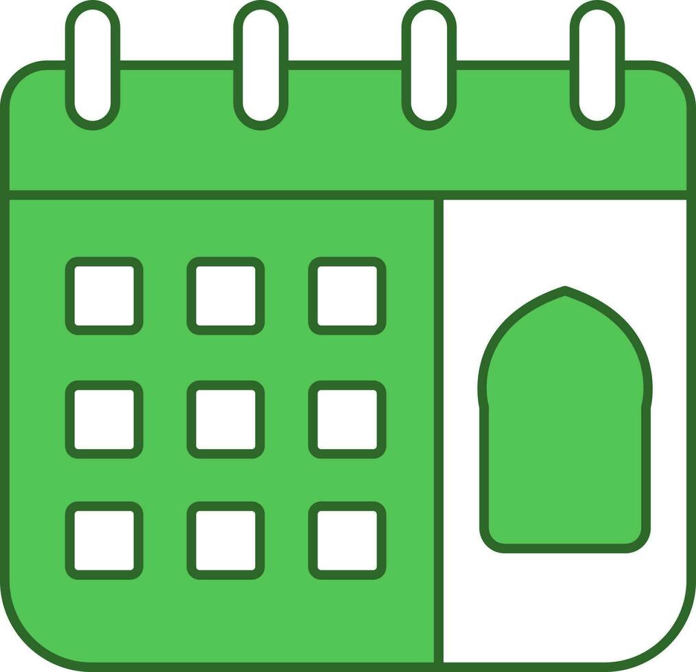 Islamic Calendar Icon In Green And White Color. vector