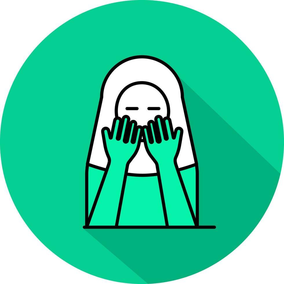 Muslim Woman Praying Icon On Green Background. vector