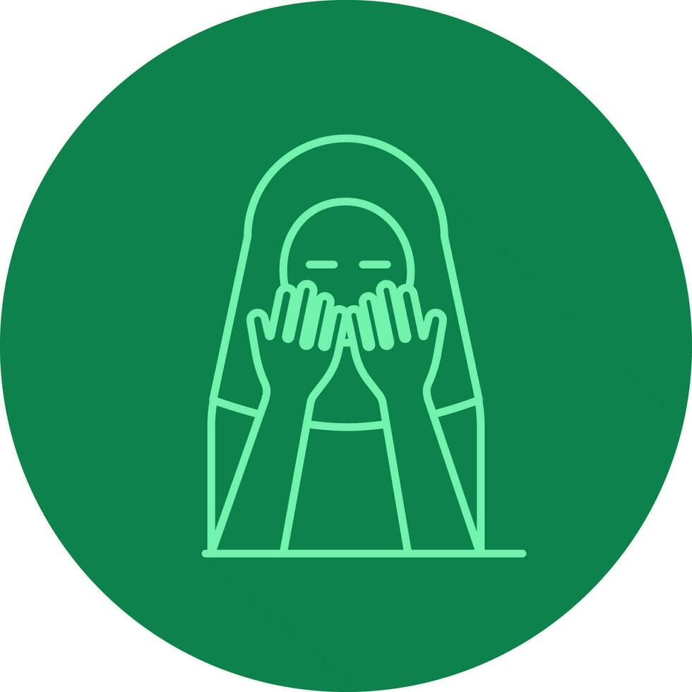 Muslim Woman Praying Icon On Green Background. vector