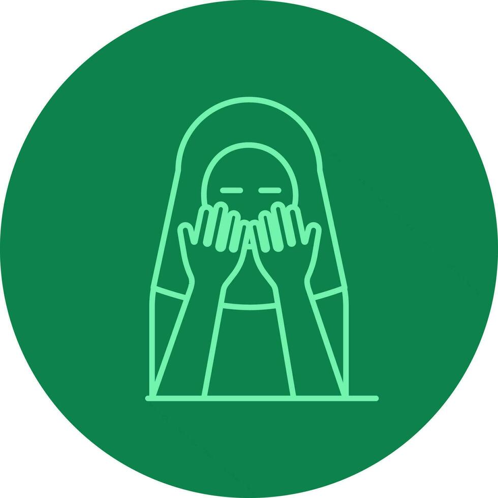 musulmán mujer Orando icono en verde antecedentes. vector