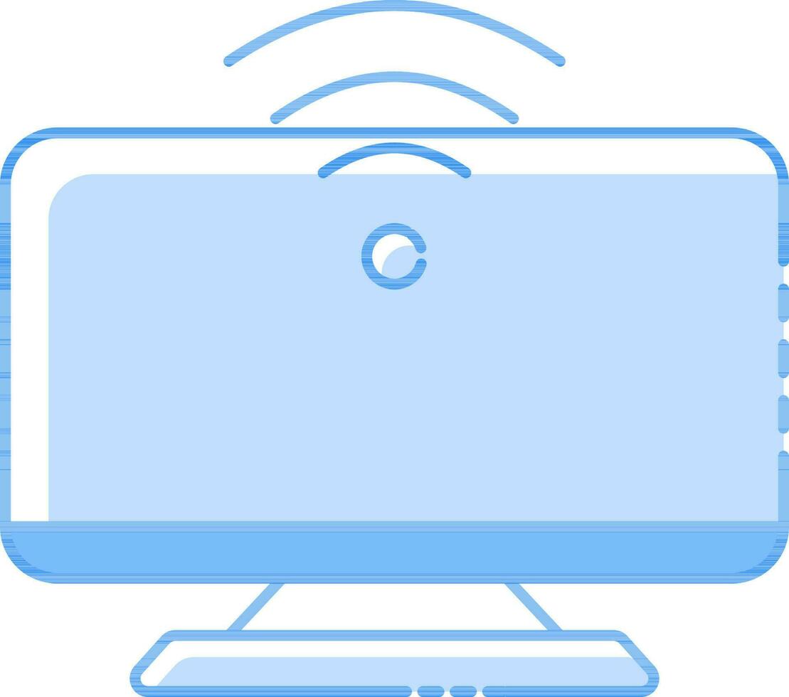 Wifi Connected Computer Icon In Blue Color. vector