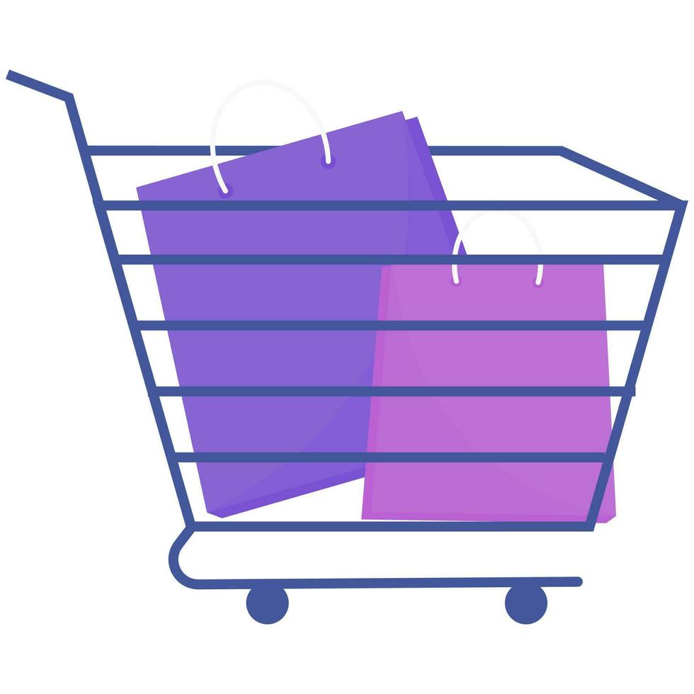 Shopping Cart With Carry Bags Element In Flat Style. vector