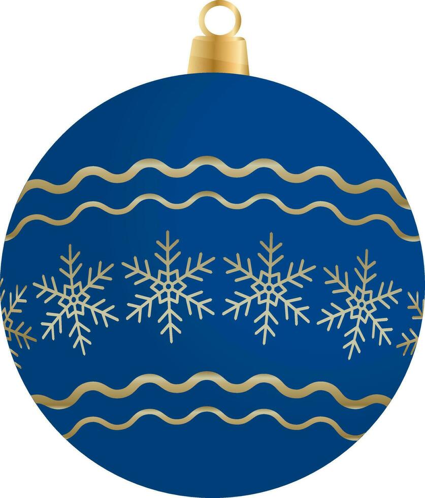 Blue And Golden Snowflake Bauble Element In Flat Style. vector