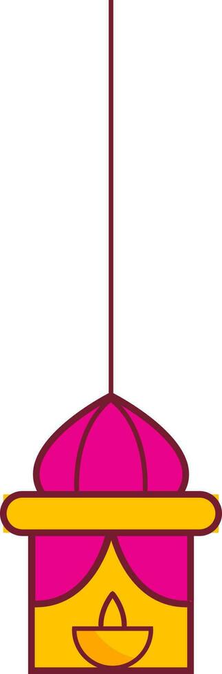 Flat Stle Hanging Lantern Element In Pink And Yellow Color. vector