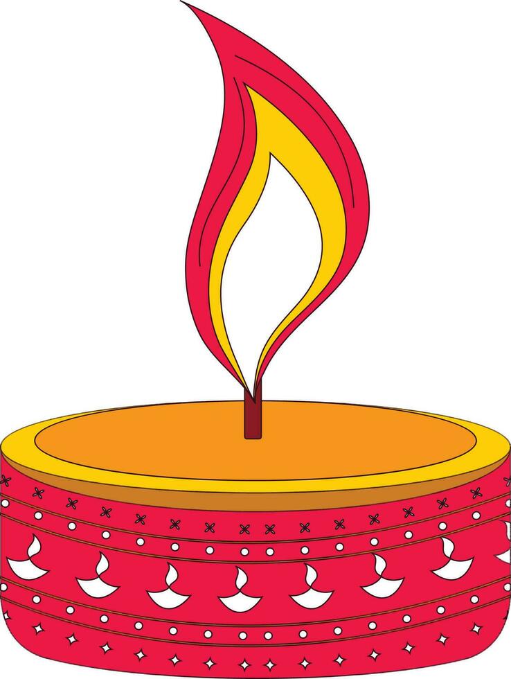 Burning Tealight Candle Element In Pink And Orange Color. vector