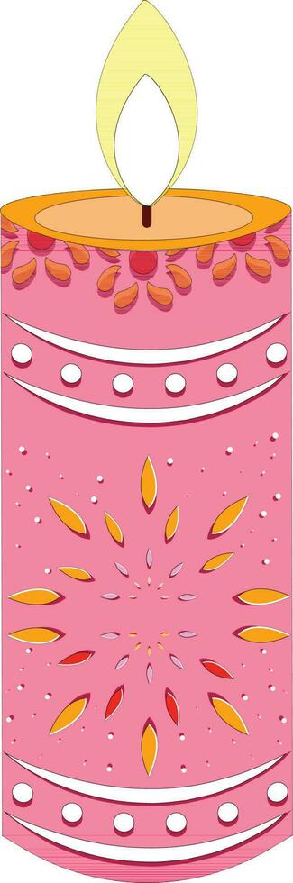 Beautiful Burning Fireworks Candle Element In Pink And Orange Color. vector