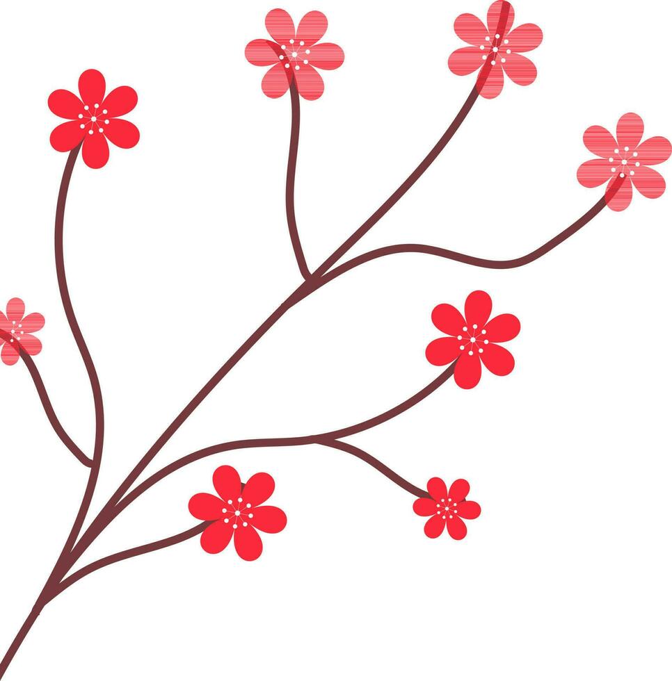 Sakura Flower Branch Element In Red And Brown Color. vector