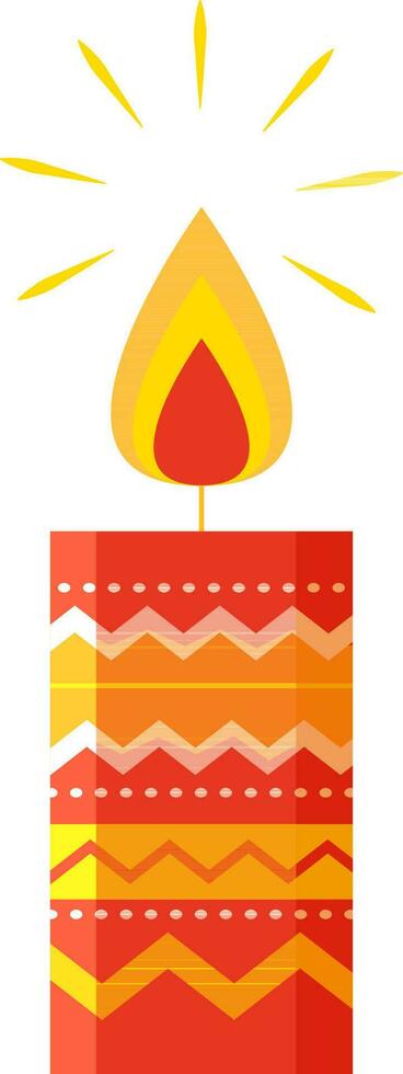 Flat Style Burning Wavy Candle Element In Yellow And Red Color. vector