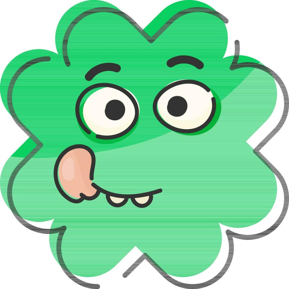 Funny Cartoon Clover Leaf Element In Green Color. vector