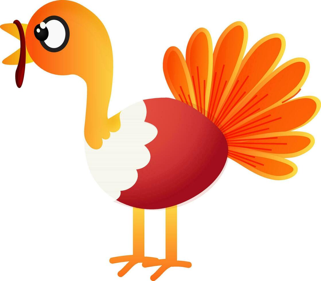 Side View Of Cartoon Turkey Bird Element On White Background. vector