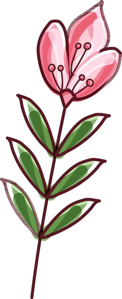 Flower Bud With Leaves Element In Pink And Green Color. vector