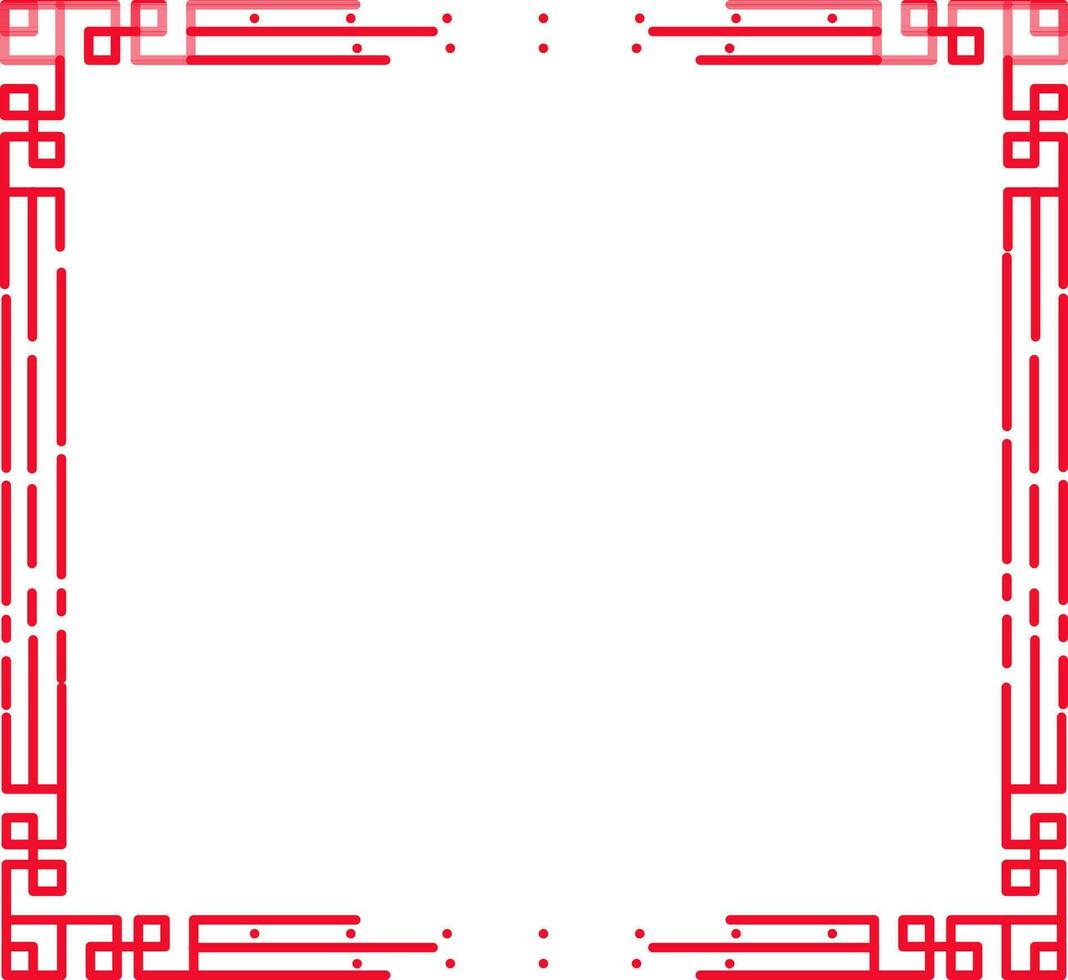 Chinese Square Border Frame In Red Linear Style With Copy Space. vector