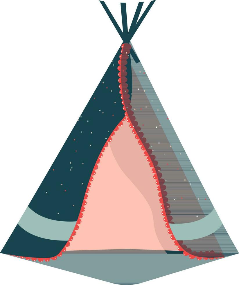 Flat Style Tipi Or Tepee Element In Teal And Pink Color. vector