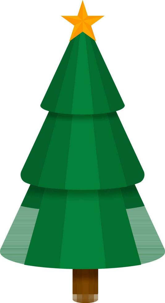 Paper Style Xmas Tree Element In Green And Orange Color. vector