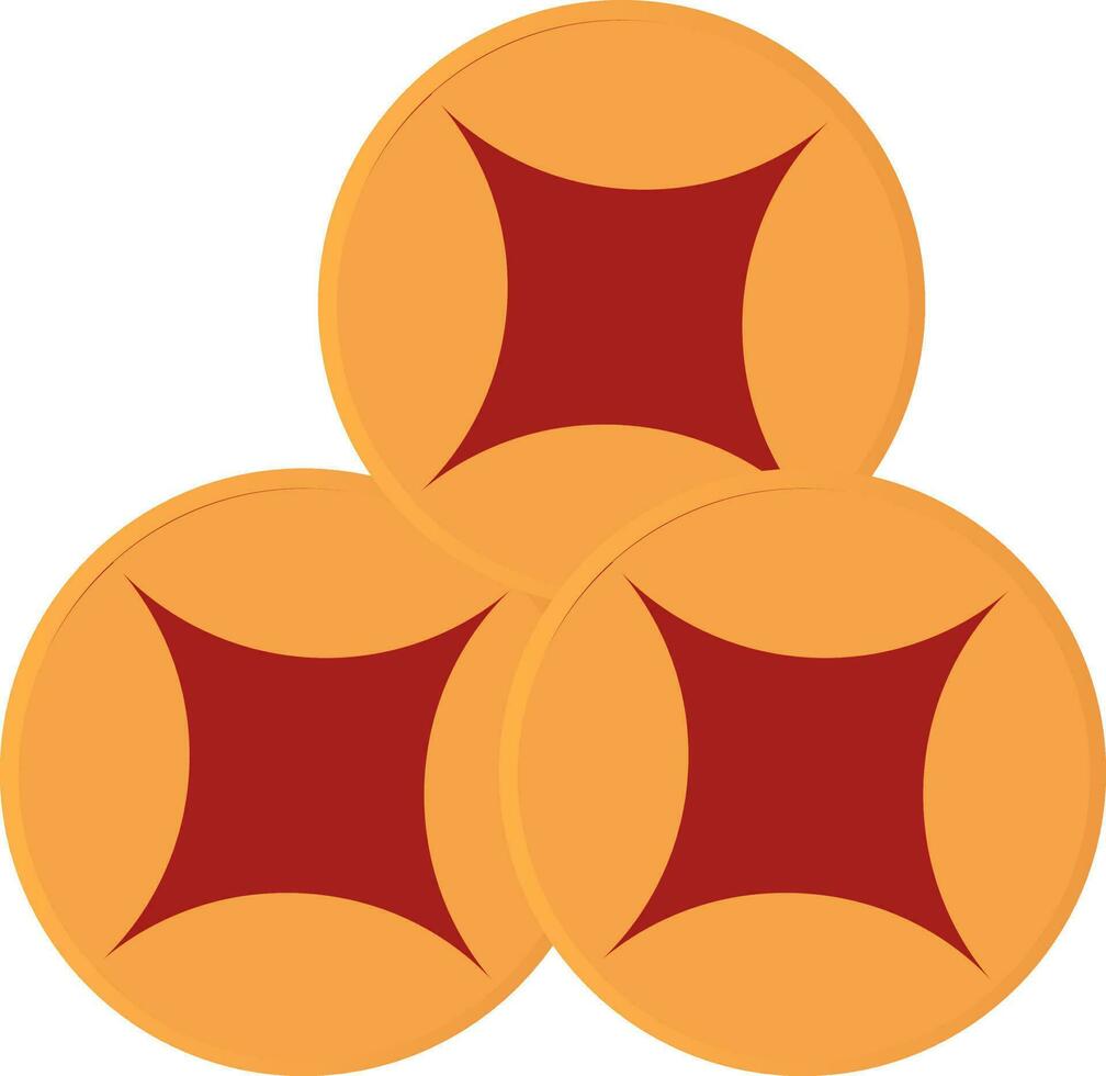 Three Chinese Coin Element In Orange And Red Color. vector