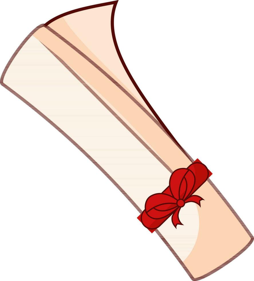 Roll Paper Close By Red Ribbon Element In Peach Color. vector