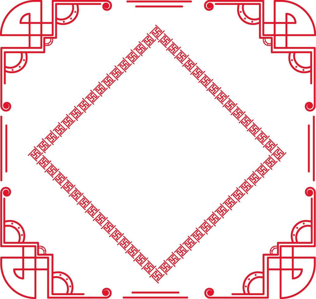 Red Linear Chinese Rhombus Frame With Copy Space On White Background. vector