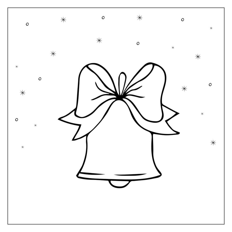 Bell with ribbon. Hand-drawn doodle illustration of a bell with ribbon. Christmas and New Year decoration. Suitable for coloring book. vector