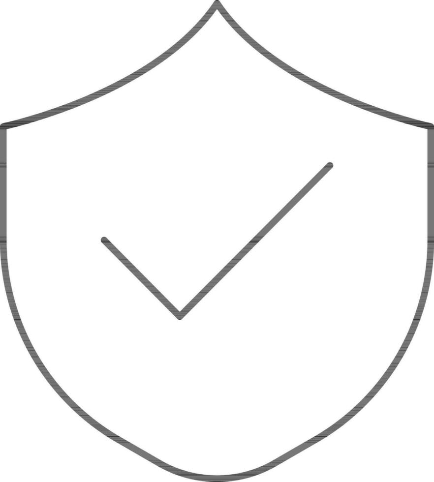 Flat Style Check Shield Icon In Black Outline. vector