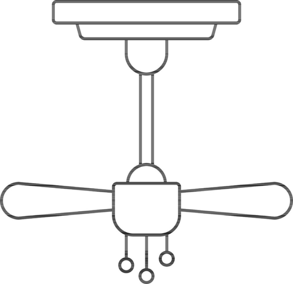 Illustration of Ceiling Fan Icon in Black Outline. vector