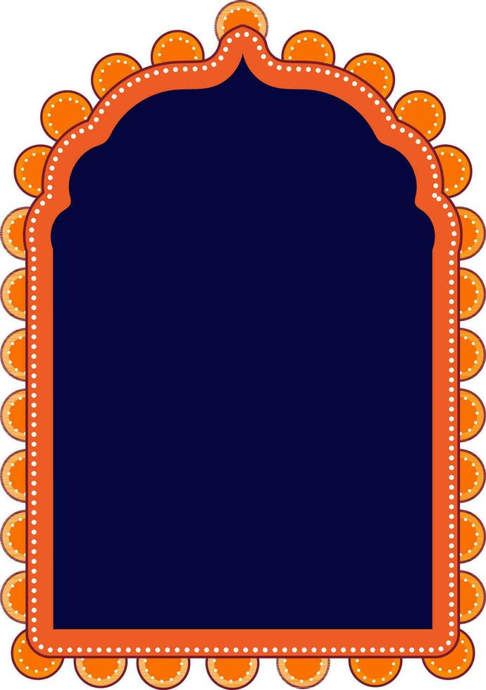 Ethnic Floral Door Or Window Element In Blue And Orange Color. vector