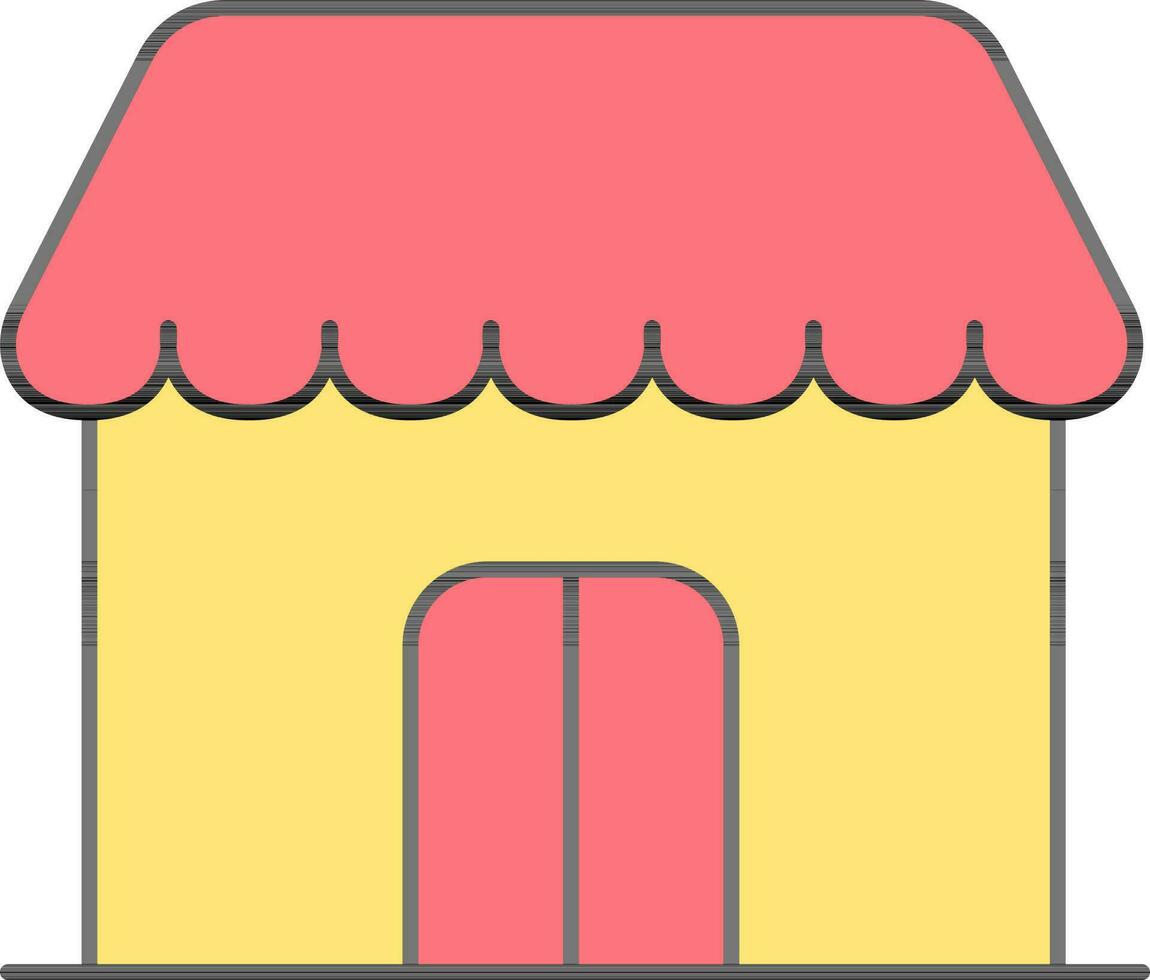 Yellow And Red Shop Or Store Building Flat Icon. vector
