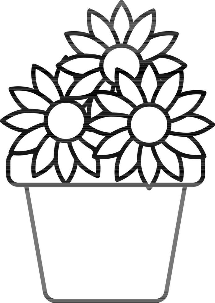 Linear Style Sunflower In Pot Icon. vector