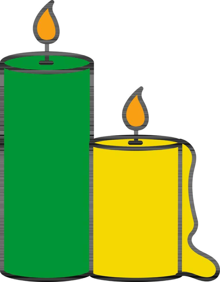Green And Yellow Color Two Burning Candle Icon. vector