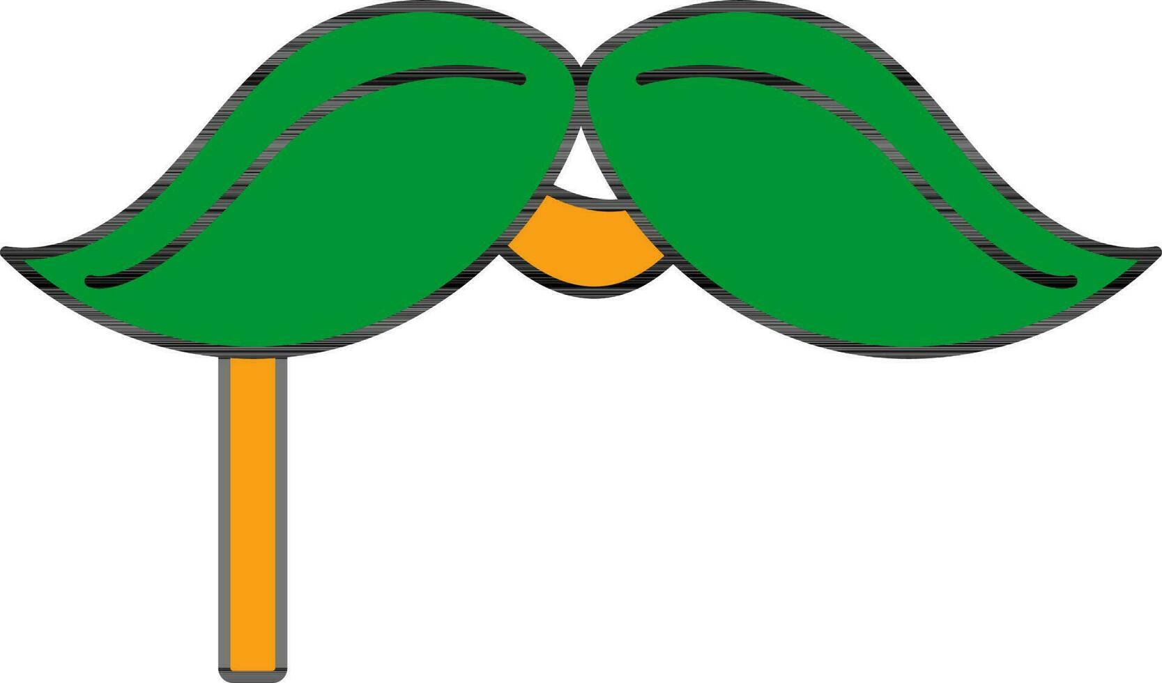 Mustache Stick Icon In Green And Orange Color. vector