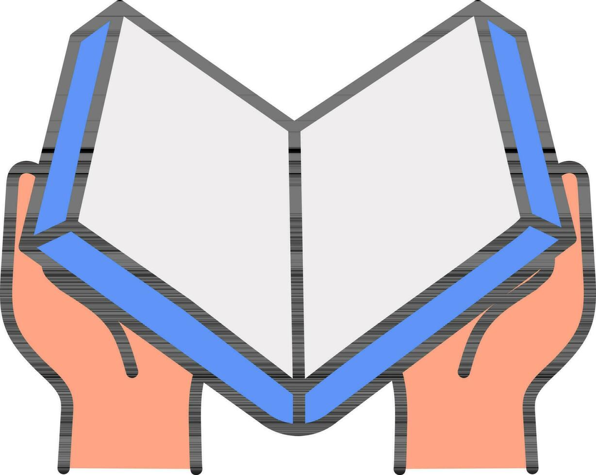 Hand Holding Open Book Icon Blue And Gray Color. vector