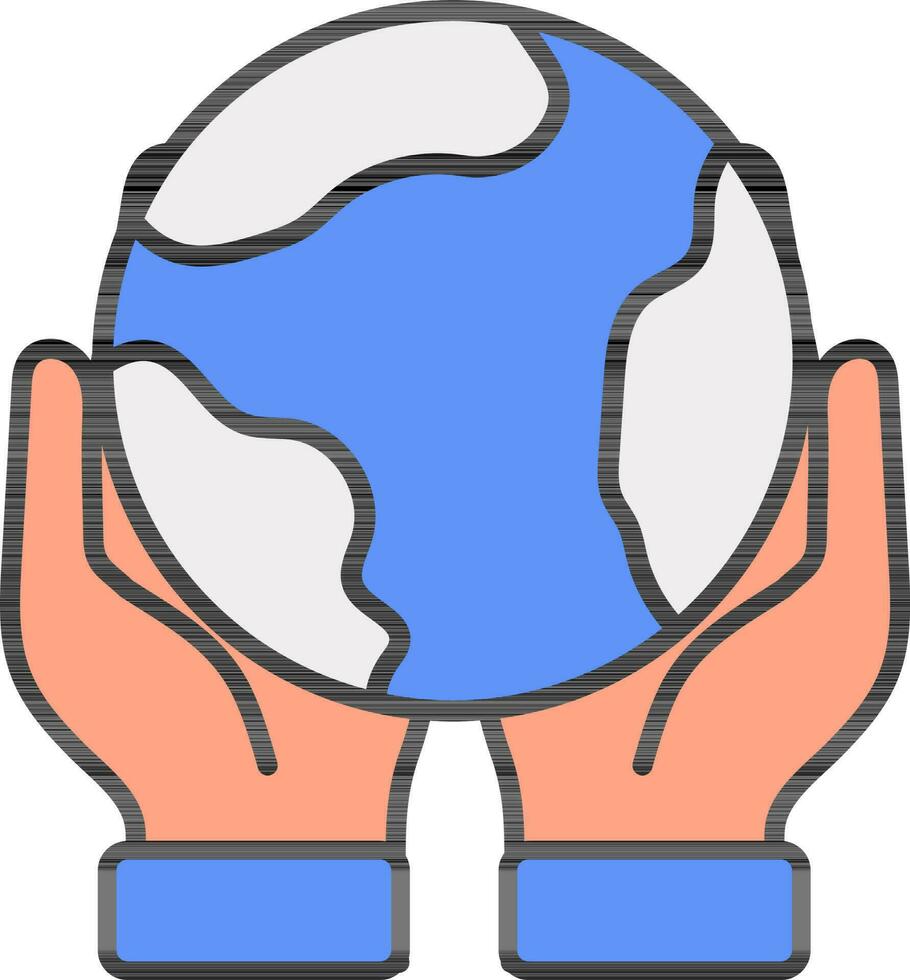 Hand Holding Globe Icon In Colorful. vector