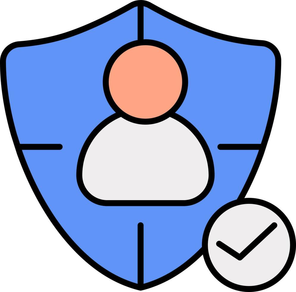 Approve User Shield Icon In Blue And Gray Color. vector