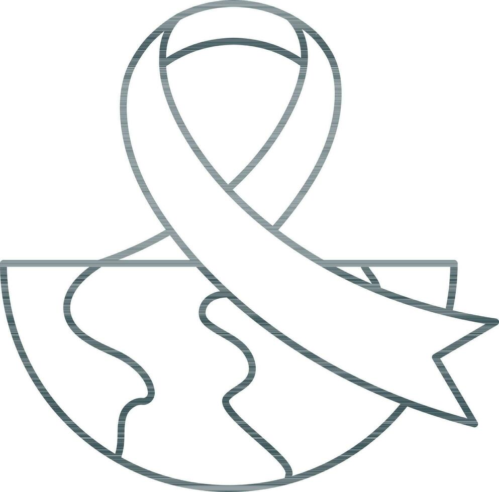Isolated Half Globe With Awareness Ribbon Icon in Thin Line Art. vector