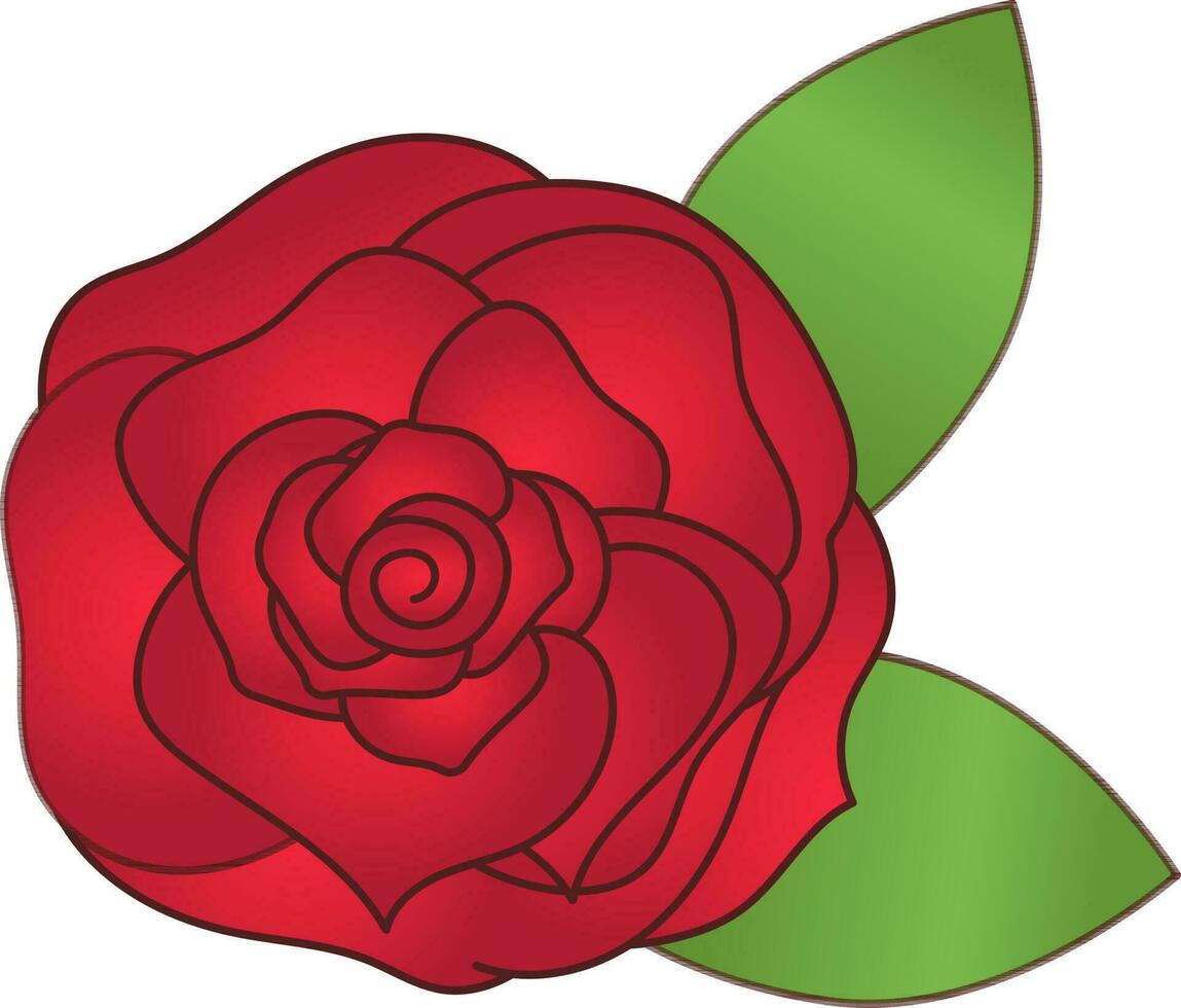 Red Color Rose Flower With Green Leaf Icon. vector