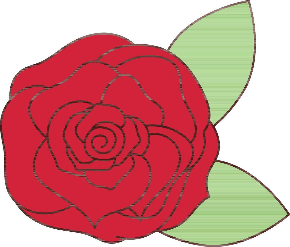 Red Color Rose Flower With Green Leaf Icon. vector