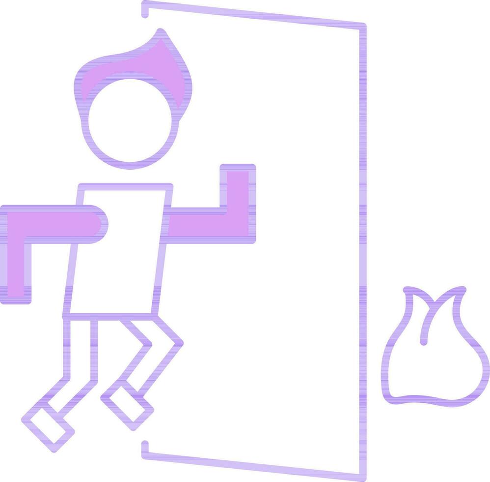 Emergency Exit Icon In Purple And White Color. vector