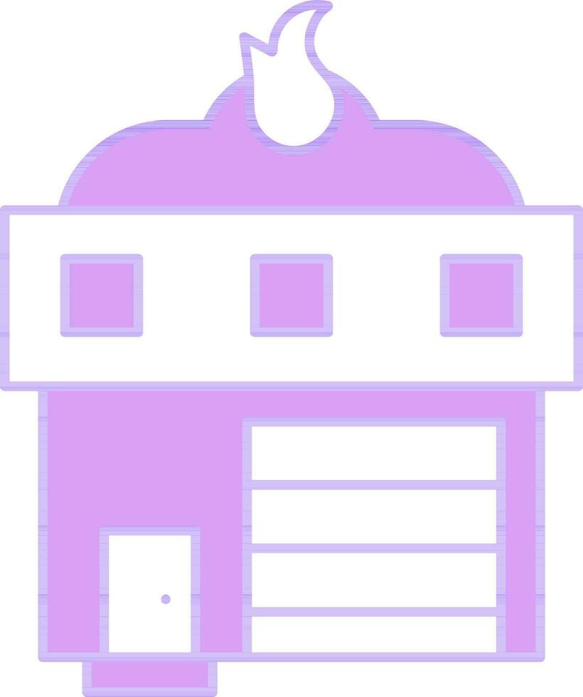Burning Home Icon In Purple And White Color. vector