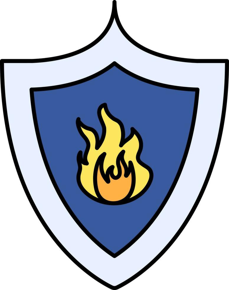 Fire Shield Icon In Blue And Yellow Color. vector
