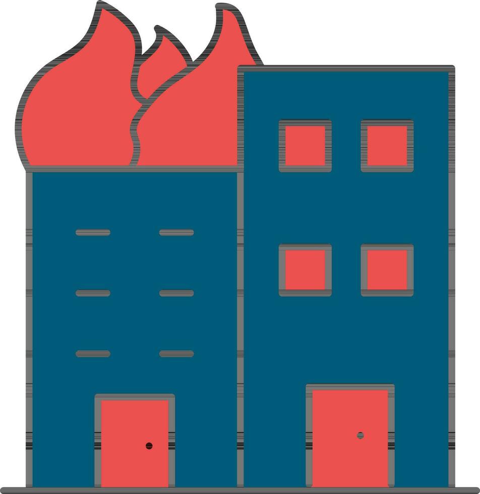 Burning Building Icon In Blue And Red Color. vector