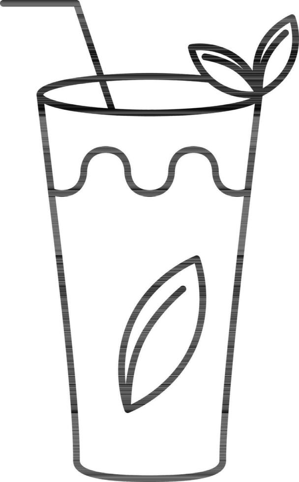 Mint Leaves Drink Glass Icon In Line Art. vector