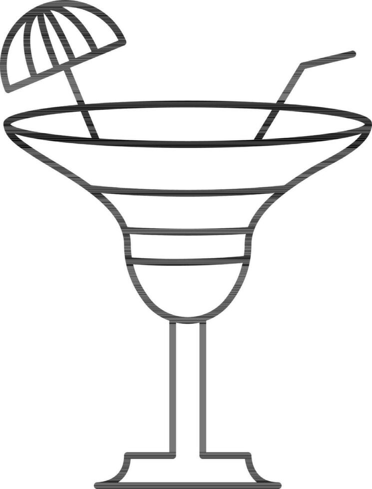 Umbrella Straw In Cocktail Glass Line Art Icon. vector