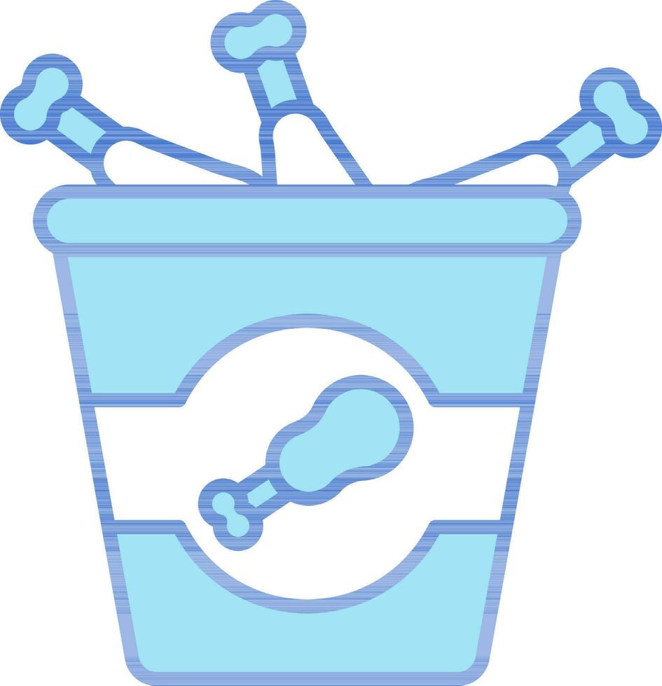 Bucket Of Chicken Legs Icon In Blue And White Color. vector