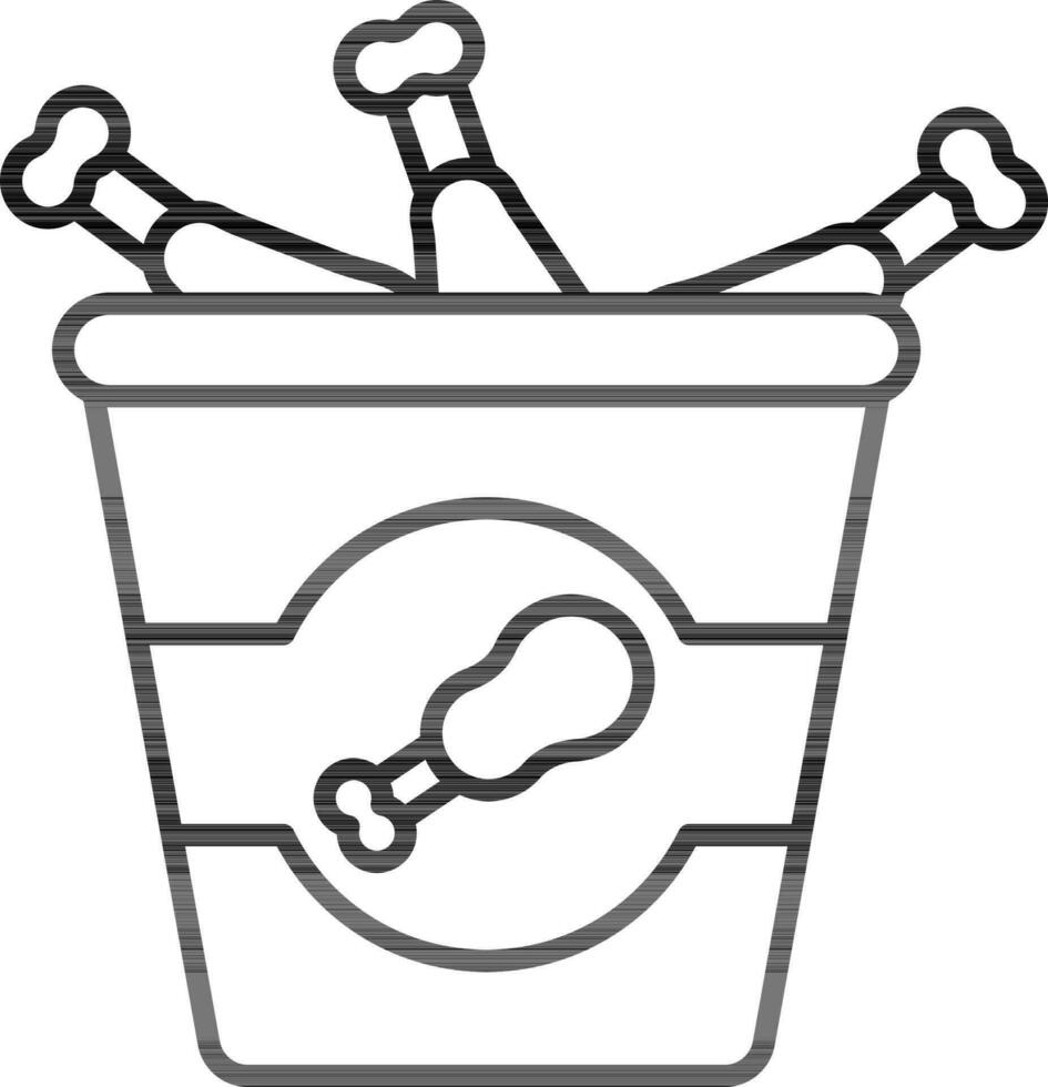 Bucket Of Chicken Legs Icon In Black Outline. vector